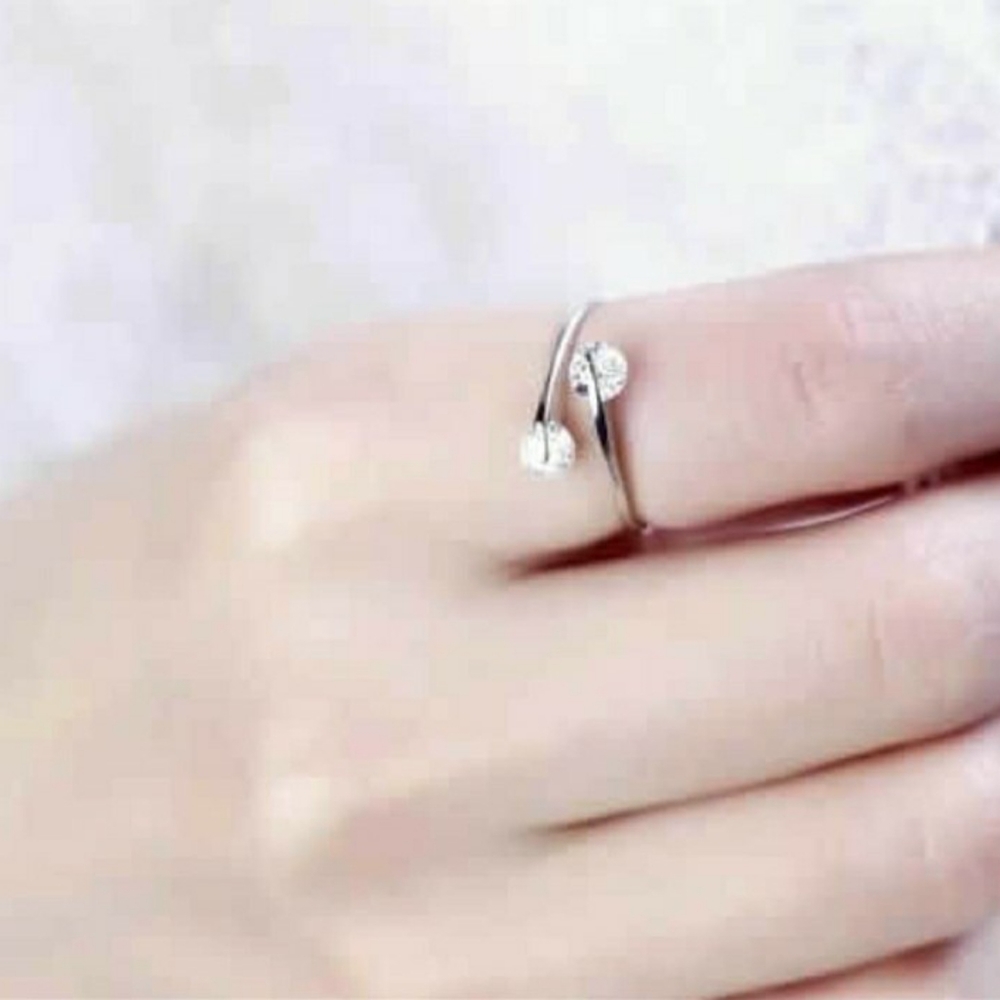 Double Floating Diamond Adjustable Ring | Rhodium Plated - Picture 10 of 14
